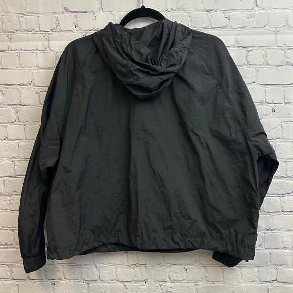 Adidas Black Windbreaker Hooded Half Zip Kangaroo Logo Pocket Medium Layers - Picture 6 of 8